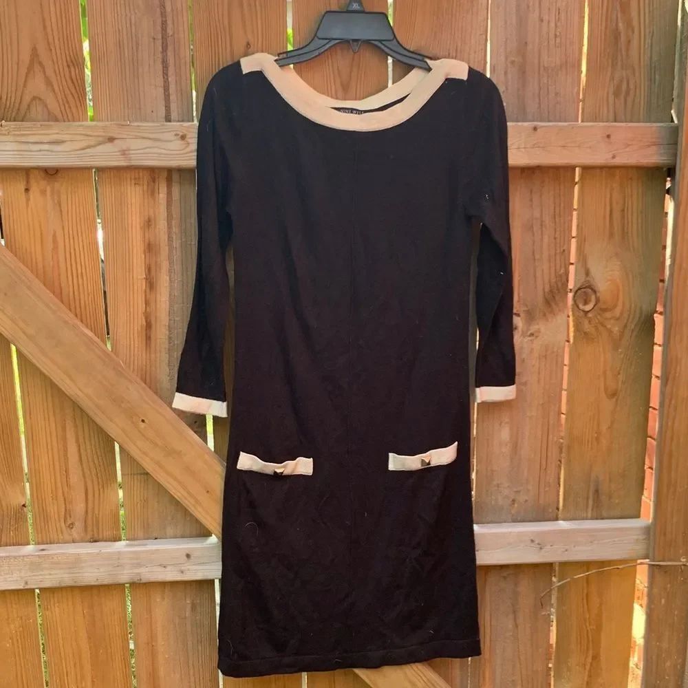 Nine West Black and Cream Long Sleeve Dress